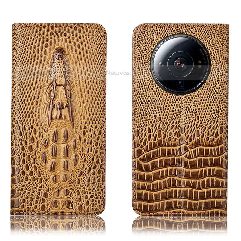 Leather Case Stands Flip Cover Holder H03P for Xiaomi Mi 12 Ultra 5G Brown