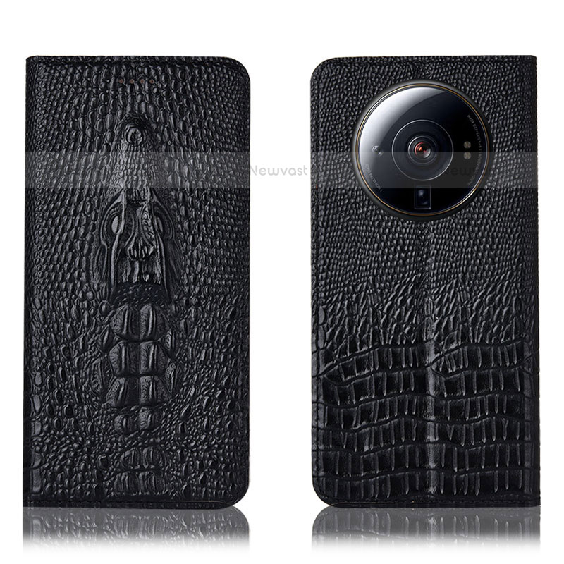 Leather Case Stands Flip Cover Holder H03P for Xiaomi Mi 12S Ultra 5G Black