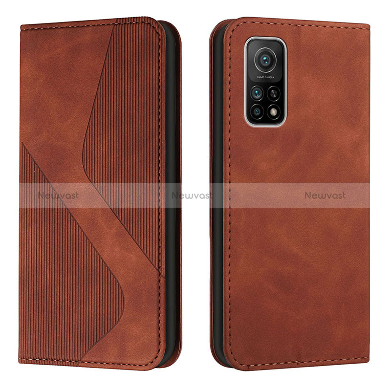Leather Case Stands Flip Cover Holder H03X for Xiaomi Mi 10T 5G Brown