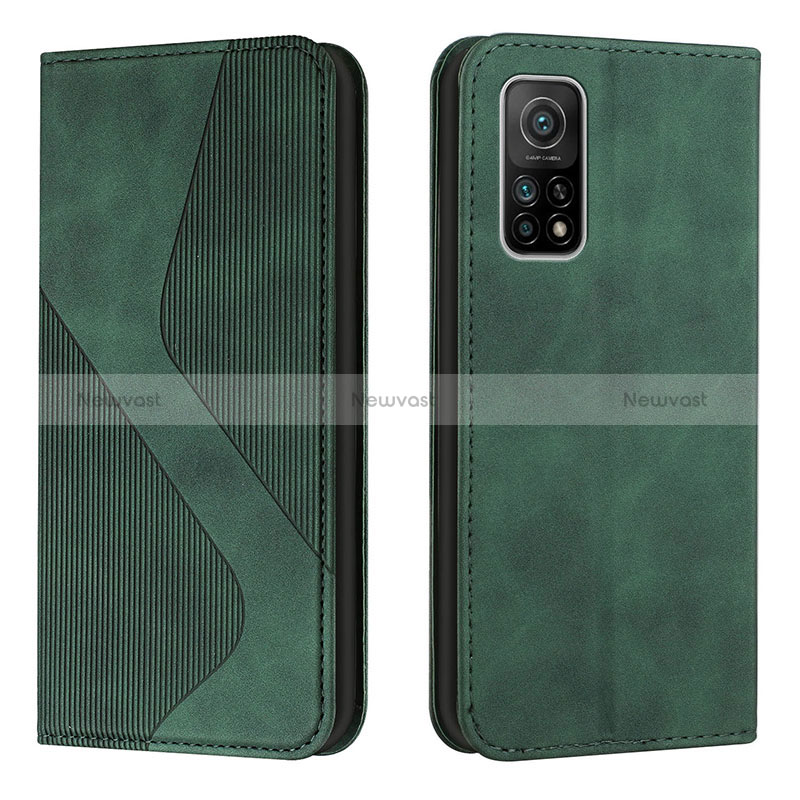 Leather Case Stands Flip Cover Holder H03X for Xiaomi Mi 10T 5G Green
