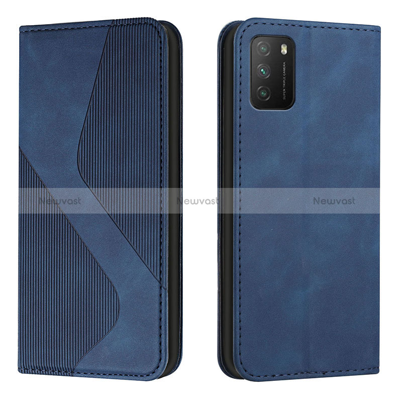 Leather Case Stands Flip Cover Holder H03X for Xiaomi Poco M3 Blue