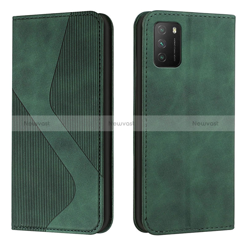 Leather Case Stands Flip Cover Holder H03X for Xiaomi Poco M3 Green