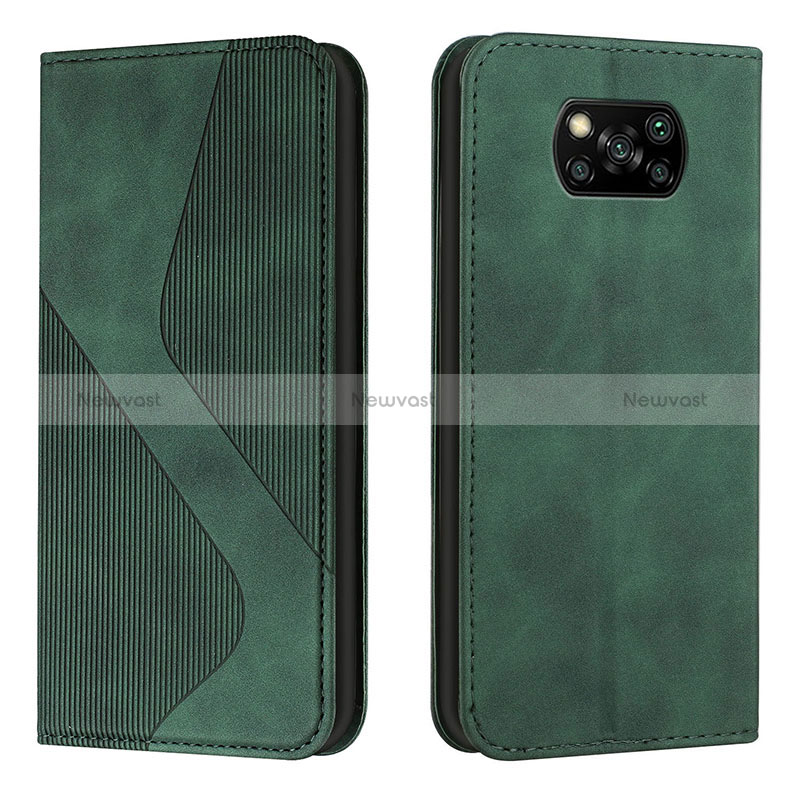Leather Case Stands Flip Cover Holder H03X for Xiaomi Poco X3 NFC Green