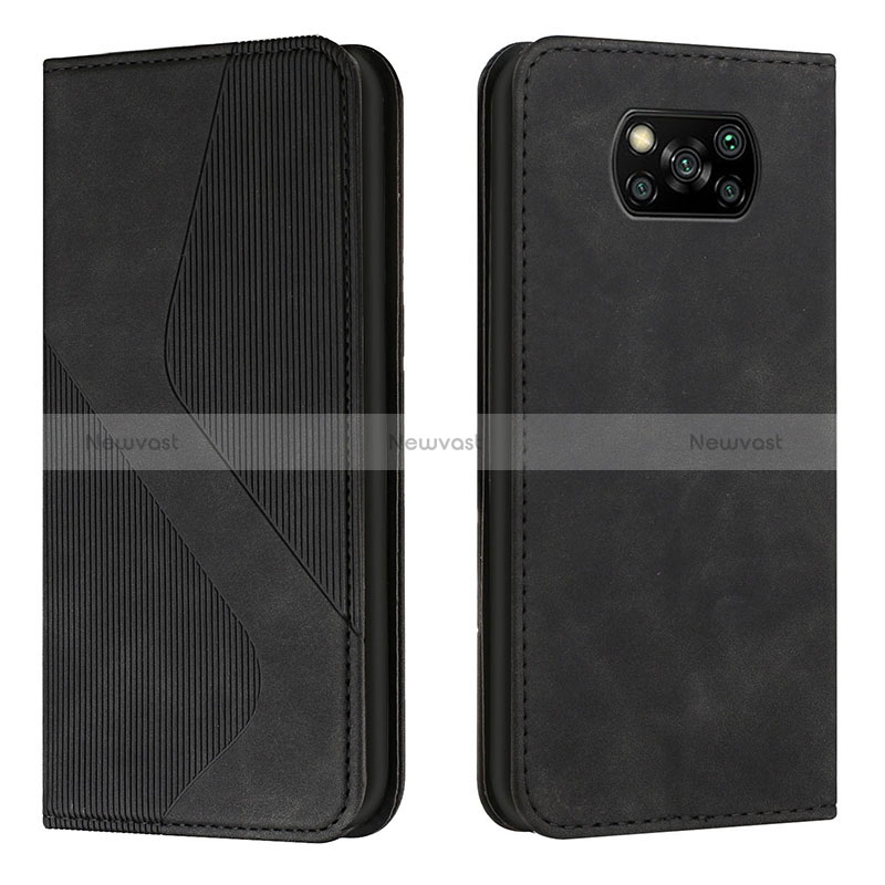 Leather Case Stands Flip Cover Holder H03X for Xiaomi Poco X3 Pro Black