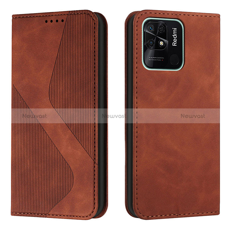 Leather Case Stands Flip Cover Holder H03X for Xiaomi Redmi 10 Power Brown