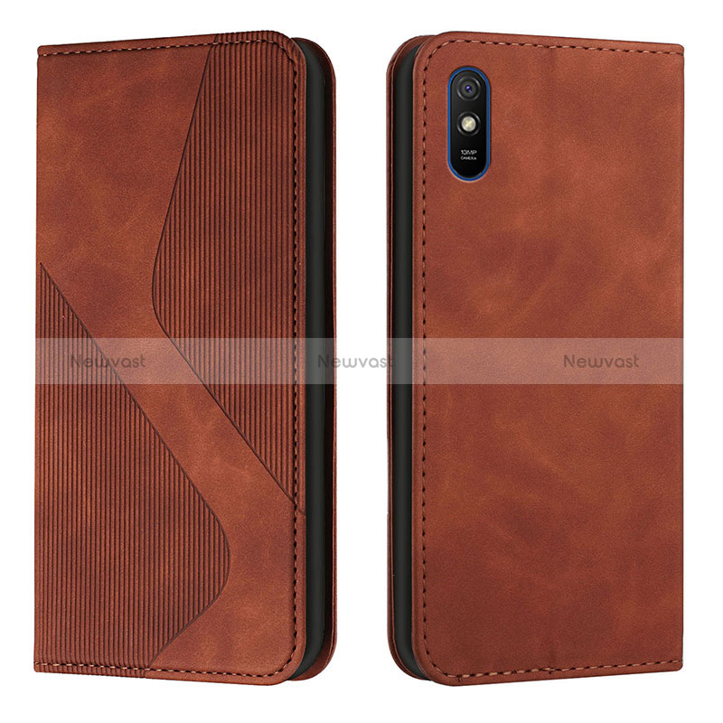 Leather Case Stands Flip Cover Holder H03X for Xiaomi Redmi 9AT Brown