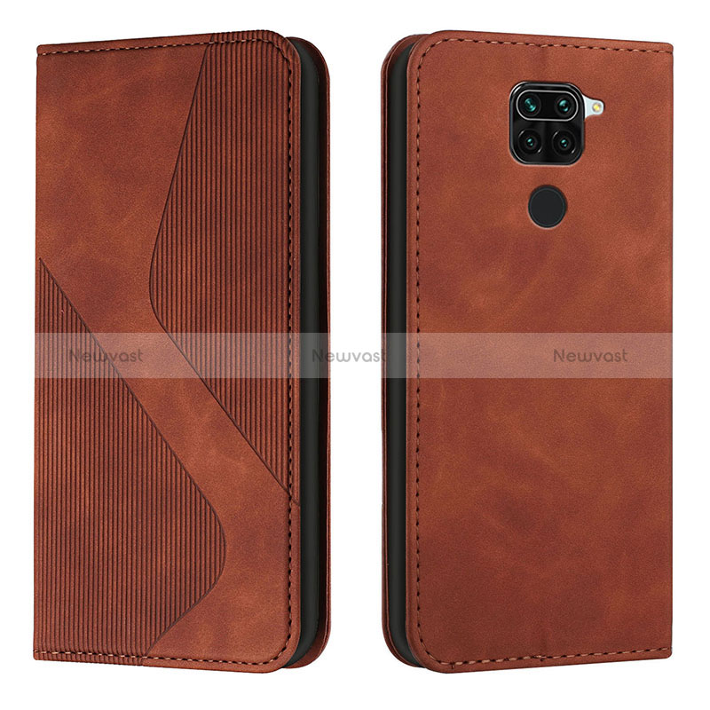 Leather Case Stands Flip Cover Holder H03X for Xiaomi Redmi Note 9 Brown