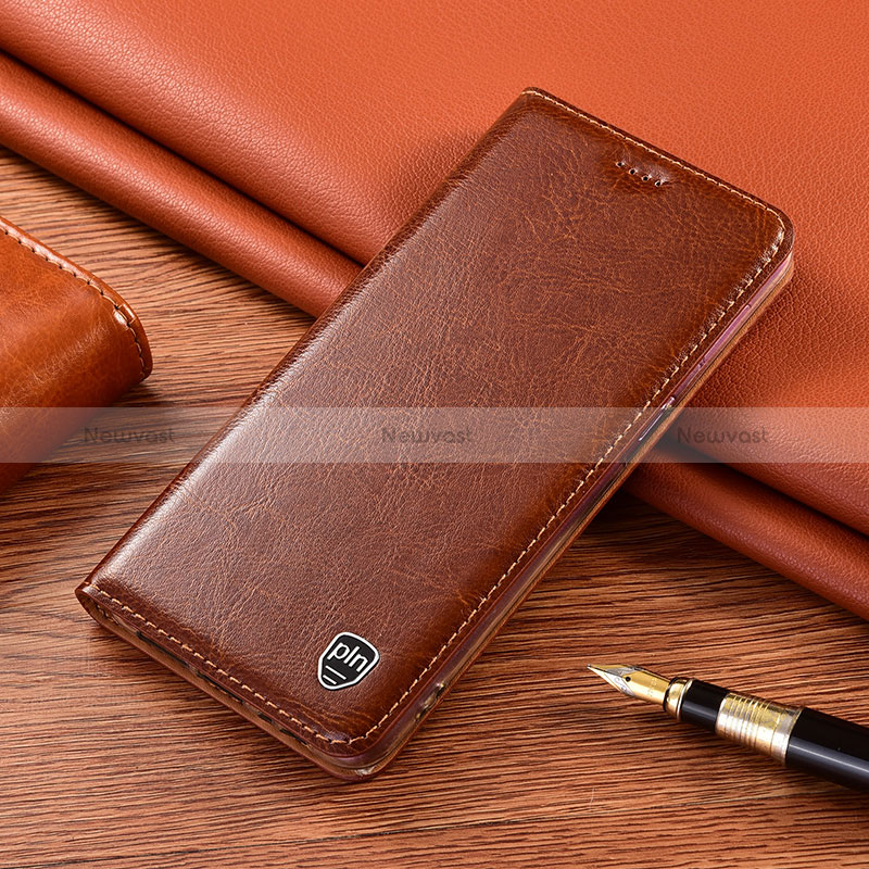 Leather Case Stands Flip Cover Holder H04P for Apple iPhone 12 Pro Max Brown