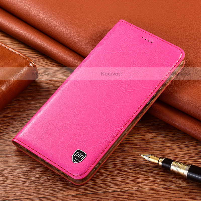 Leather Case Stands Flip Cover Holder H04P for Motorola Moto Edge 20 Pro 5G Hot Pink