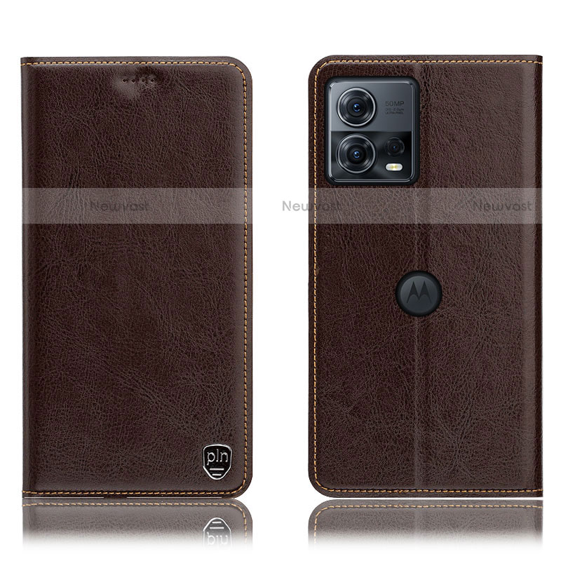 Leather Case Stands Flip Cover Holder H04P for Motorola Moto Edge 30 Fusion 5G Brown
