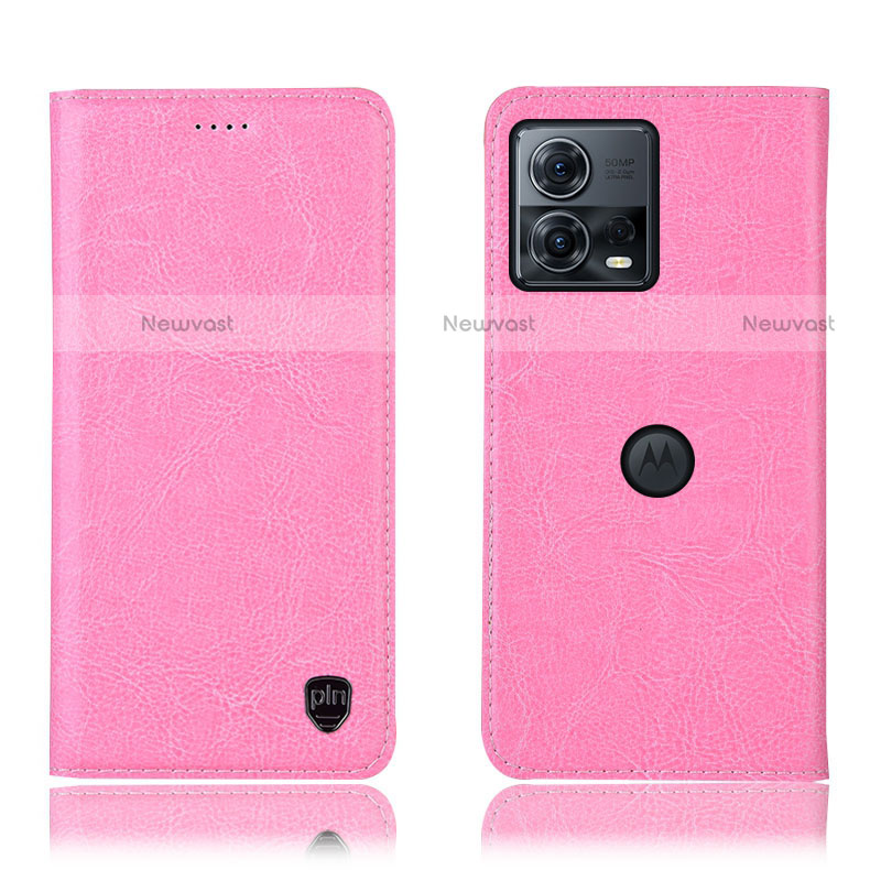 Leather Case Stands Flip Cover Holder H04P for Motorola Moto Edge 30 Fusion 5G Pink