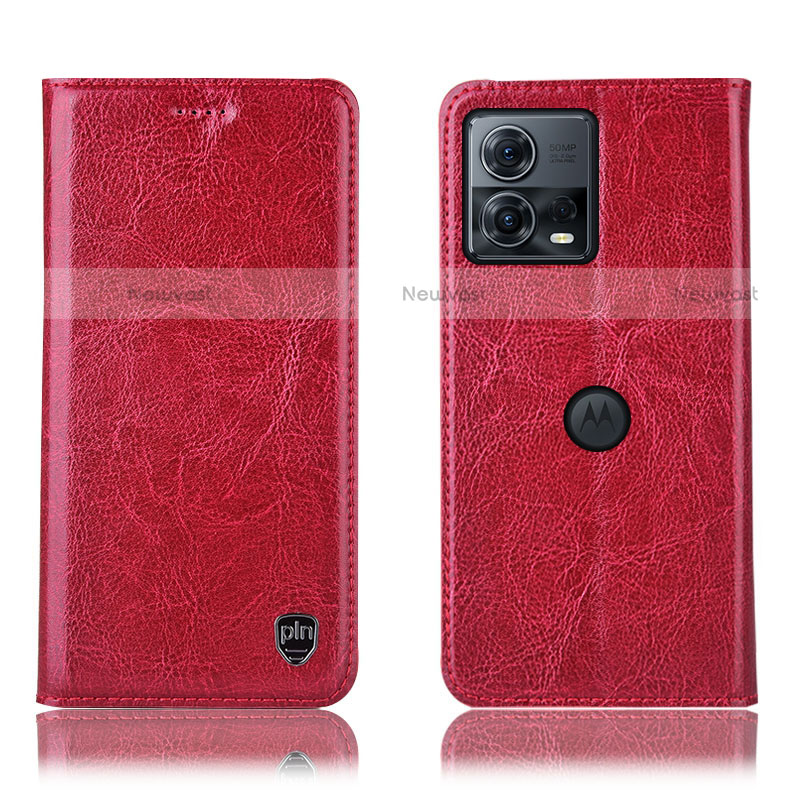 Leather Case Stands Flip Cover Holder H04P for Motorola Moto Edge 30 Fusion 5G Red