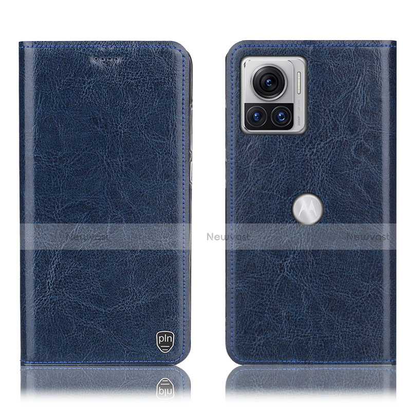 Leather Case Stands Flip Cover Holder H04P for Motorola Moto Edge X30 Pro 5G Blue
