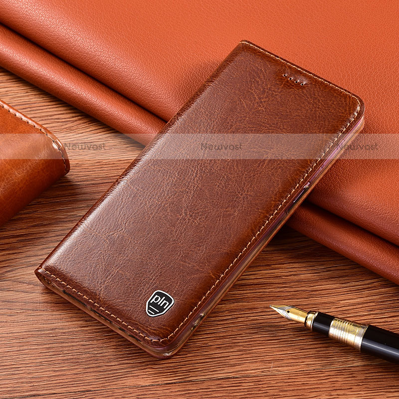 Leather Case Stands Flip Cover Holder H04P for Motorola Moto G10 Brown