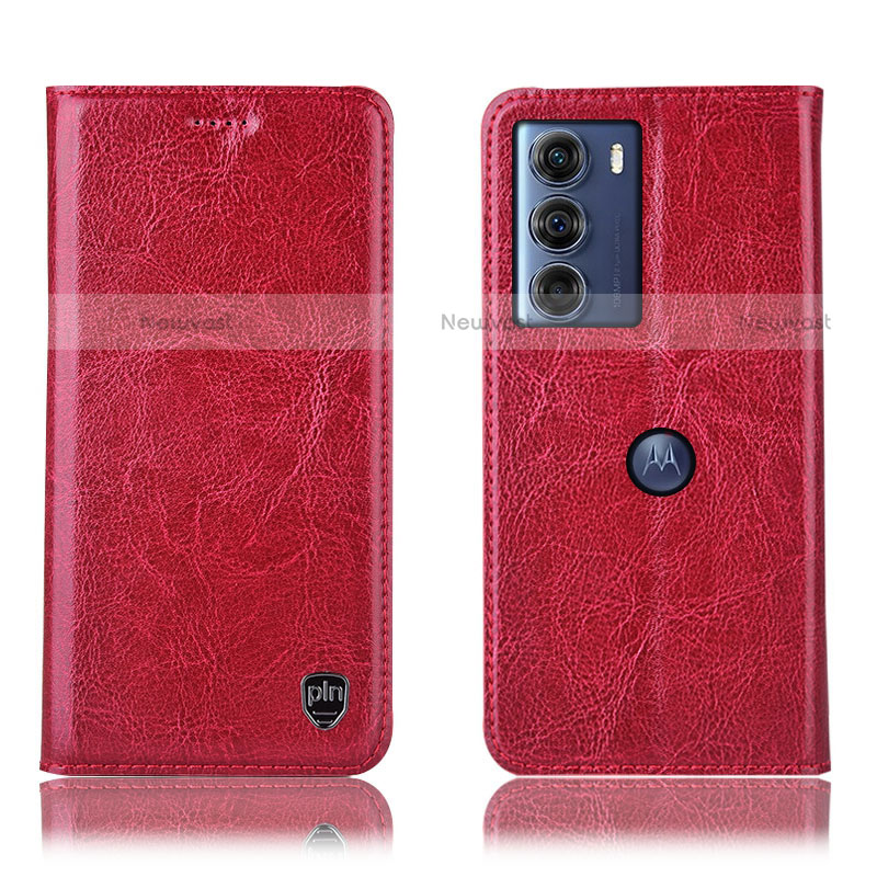Leather Case Stands Flip Cover Holder H04P for Motorola Moto G200 5G Red