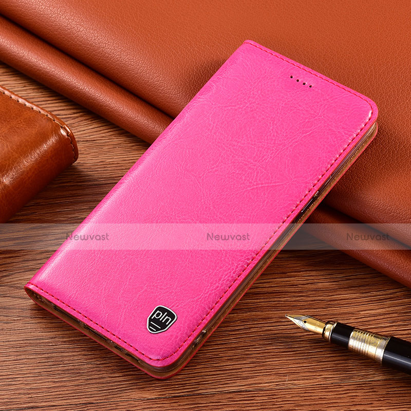 Leather Case Stands Flip Cover Holder H04P for Motorola Moto G30 Hot Pink