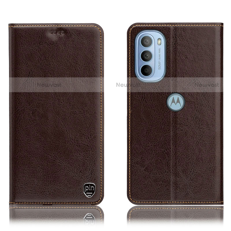 Leather Case Stands Flip Cover Holder H04P for Motorola Moto G31 Brown