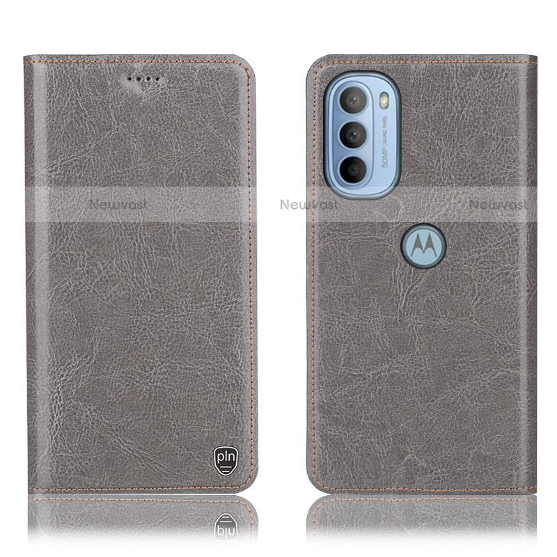 Leather Case Stands Flip Cover Holder H04P for Motorola Moto G31 Gray