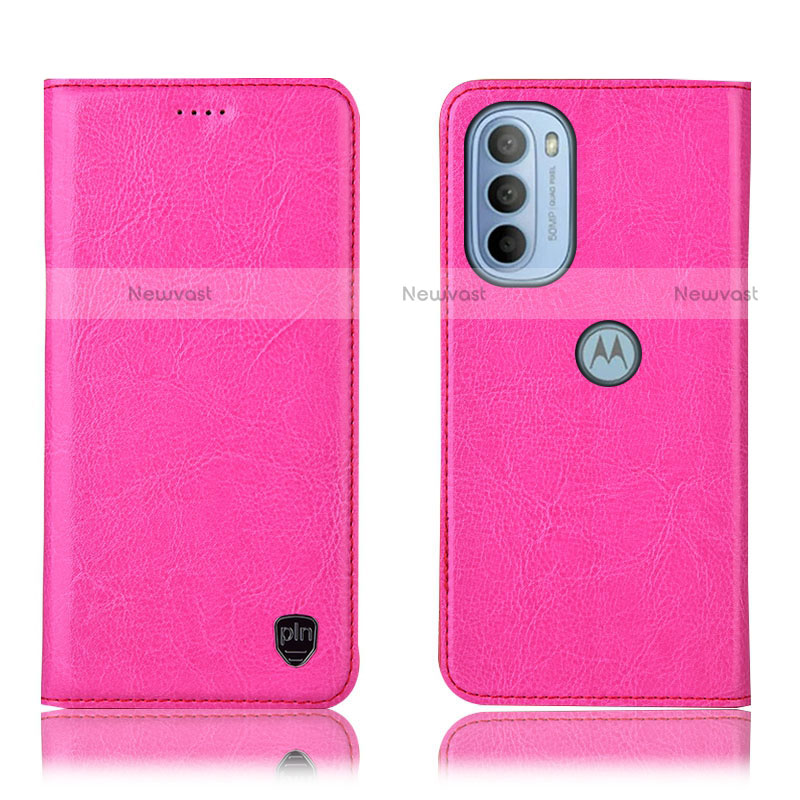 Leather Case Stands Flip Cover Holder H04P for Motorola Moto G31 Hot Pink