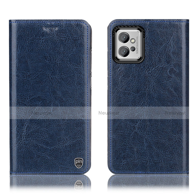 Leather Case Stands Flip Cover Holder H04P for Motorola Moto G32 Blue