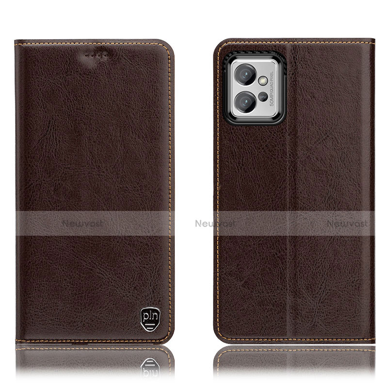 Leather Case Stands Flip Cover Holder H04P for Motorola Moto G32 Brown