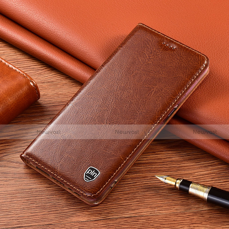 Leather Case Stands Flip Cover Holder H04P for Motorola Moto G40 Fusion Brown