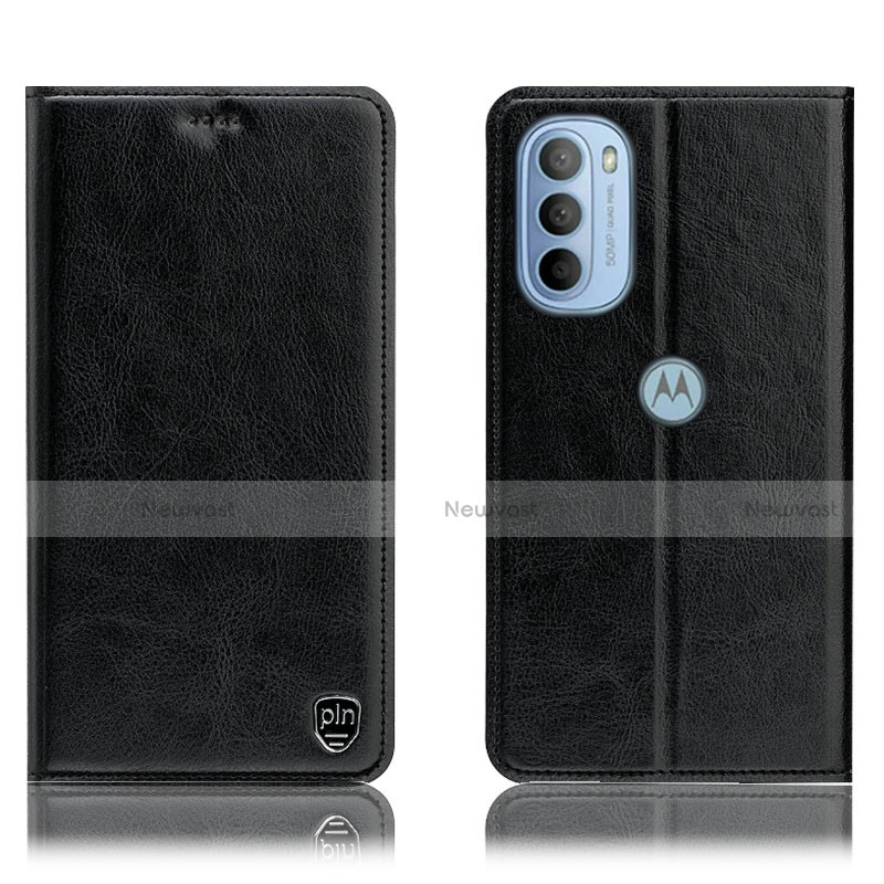 Leather Case Stands Flip Cover Holder H04P for Motorola Moto G41 Black