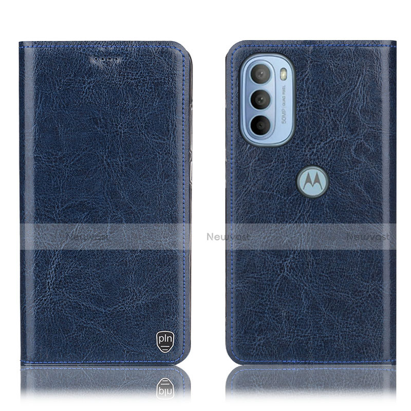 Leather Case Stands Flip Cover Holder H04P for Motorola Moto G41 Blue