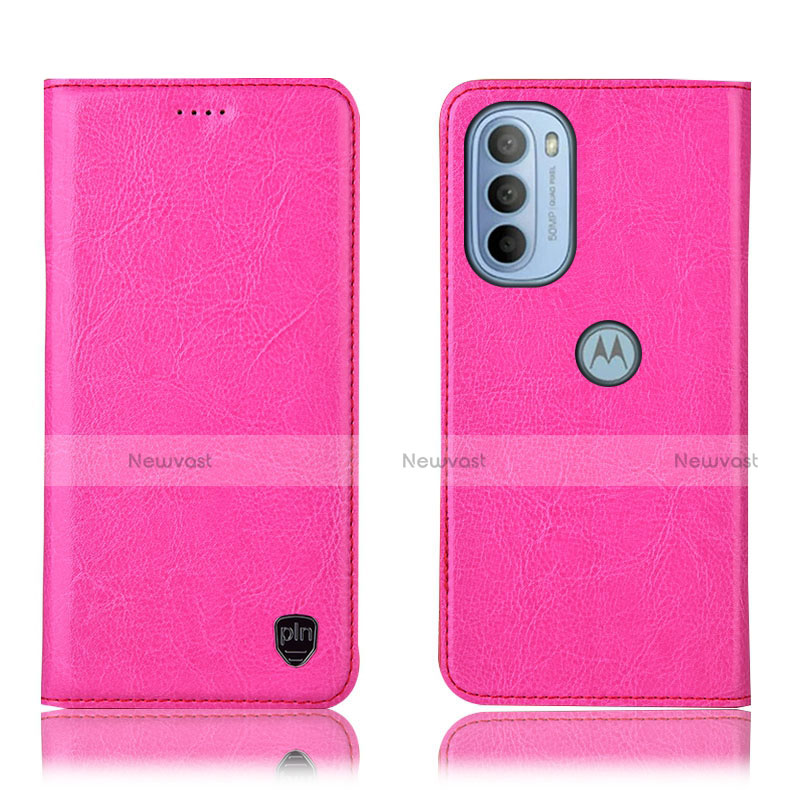 Leather Case Stands Flip Cover Holder H04P for Motorola Moto G41 Hot Pink