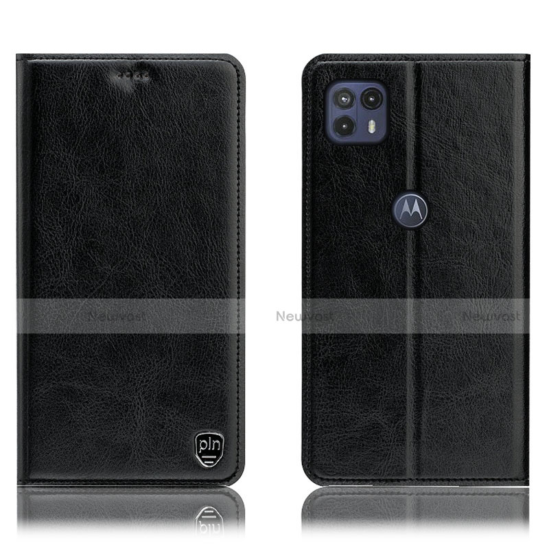 Leather Case Stands Flip Cover Holder H04P for Motorola Moto G50 5G Black