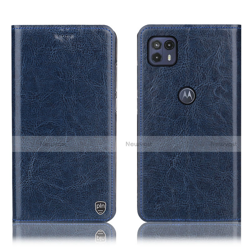 Leather Case Stands Flip Cover Holder H04P for Motorola Moto G50 5G Blue