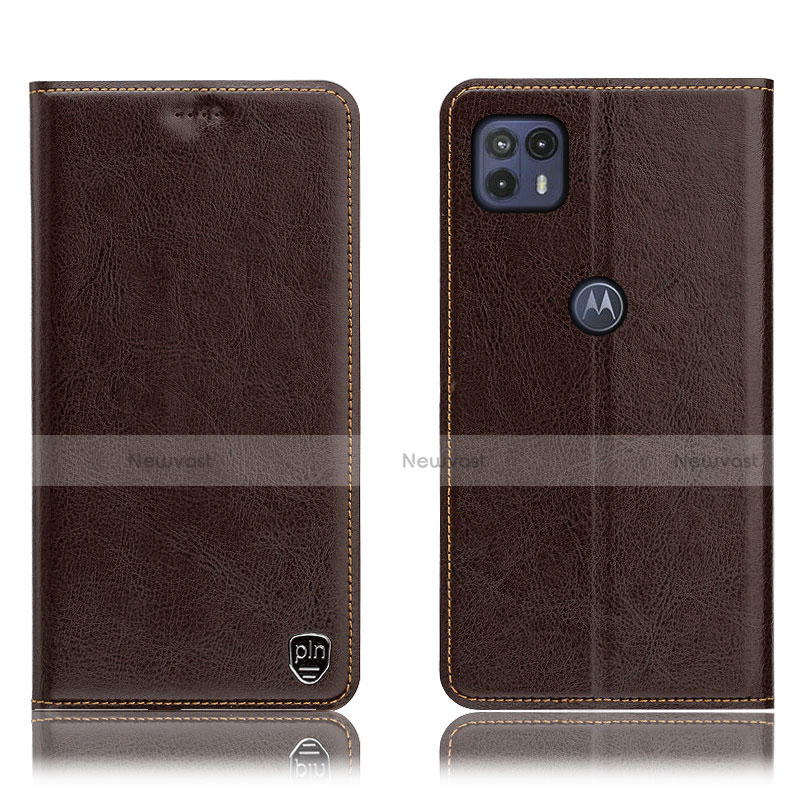 Leather Case Stands Flip Cover Holder H04P for Motorola Moto G50 5G Brown