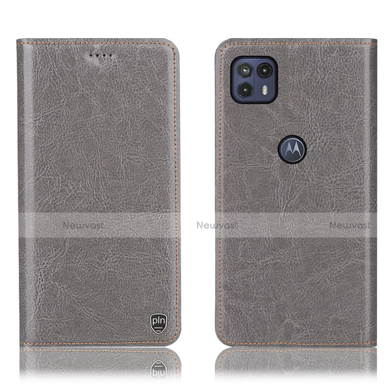 Leather Case Stands Flip Cover Holder H04P for Motorola Moto G50 5G Gray