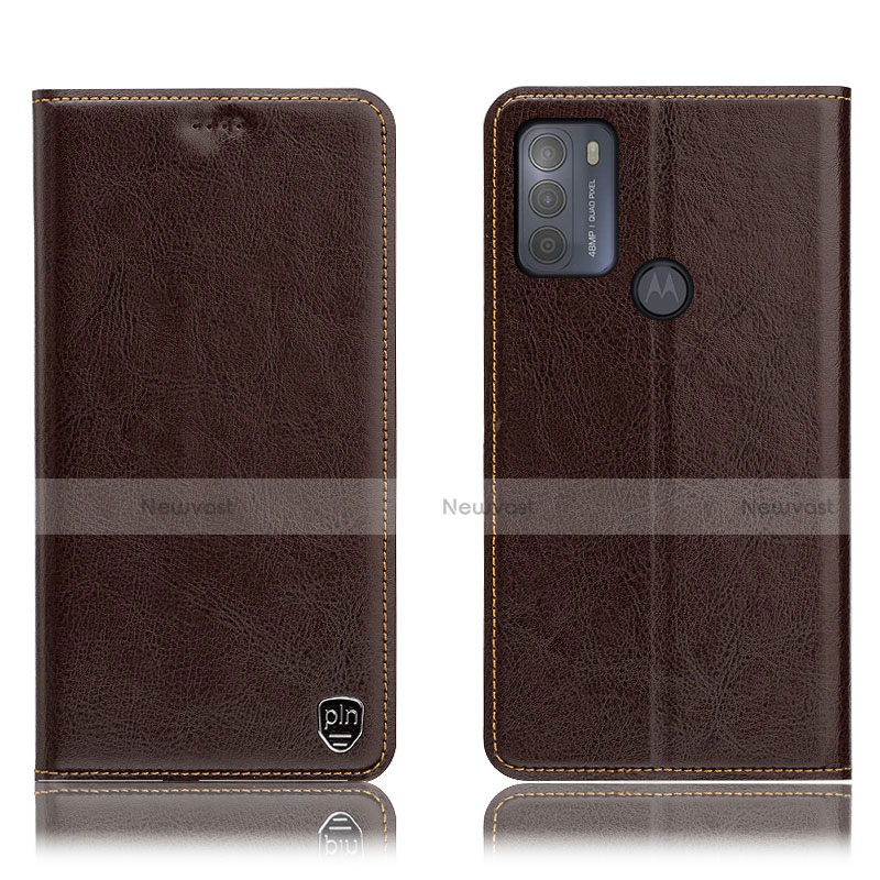 Leather Case Stands Flip Cover Holder H04P for Motorola Moto G50 Brown