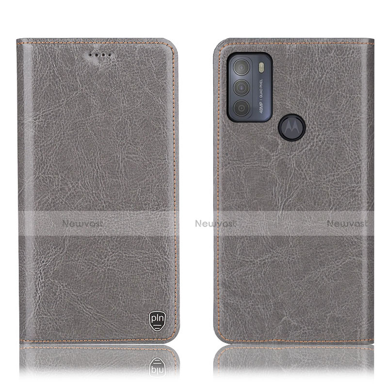 Leather Case Stands Flip Cover Holder H04P for Motorola Moto G50 Gray