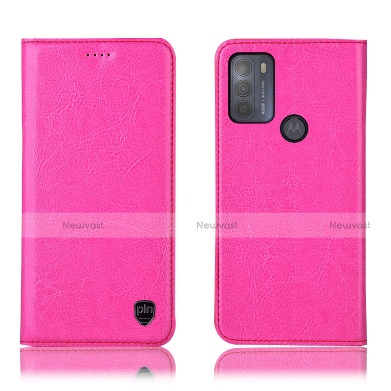 Leather Case Stands Flip Cover Holder H04P for Motorola Moto G50 Hot Pink