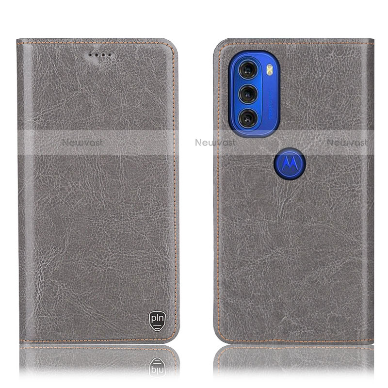 Leather Case Stands Flip Cover Holder H04P for Motorola Moto G51 5G Gray