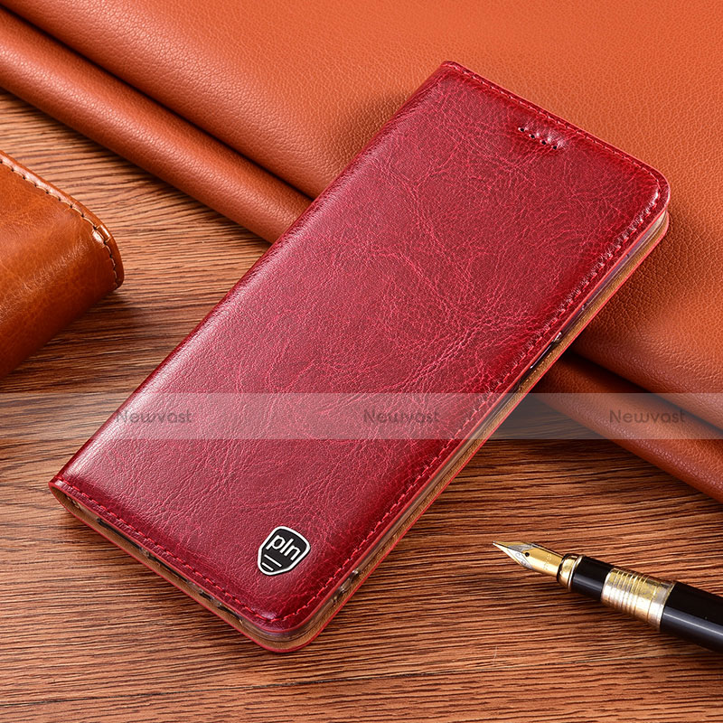 Leather Case Stands Flip Cover Holder H04P for Motorola Moto G60 Red