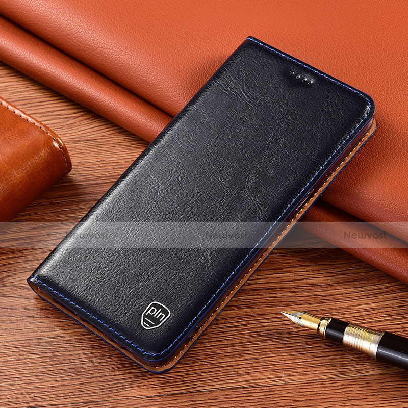 Leather Case Stands Flip Cover Holder H04P for Motorola Moto G62 5G Blue
