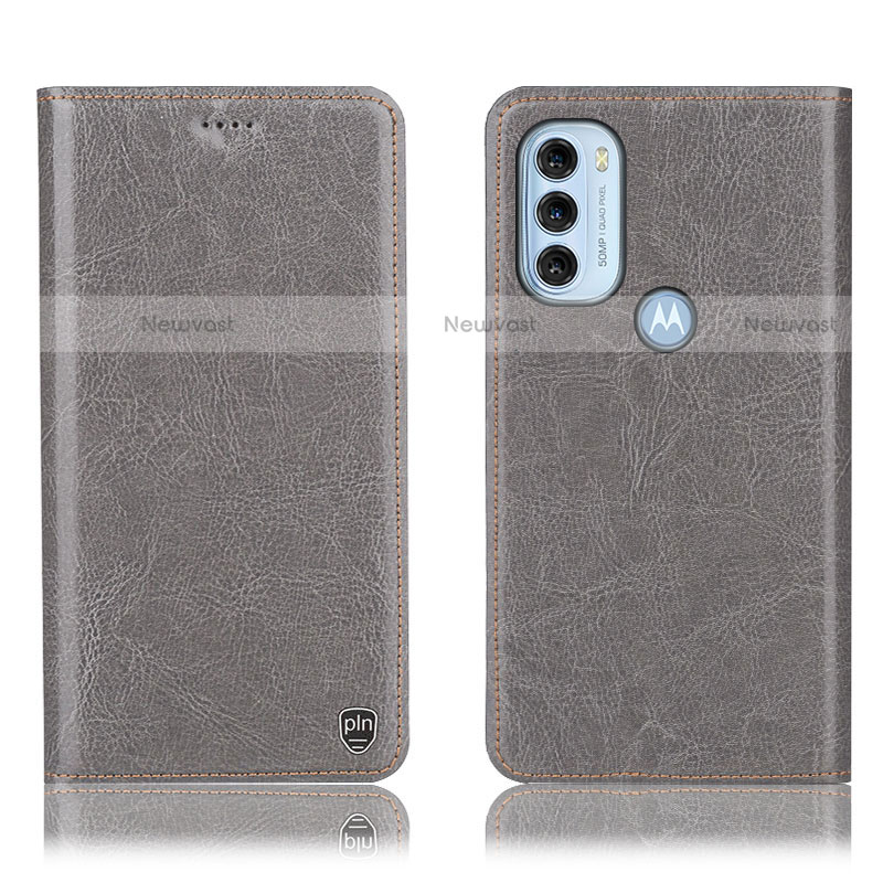 Leather Case Stands Flip Cover Holder H04P for Motorola Moto G71 5G Gray