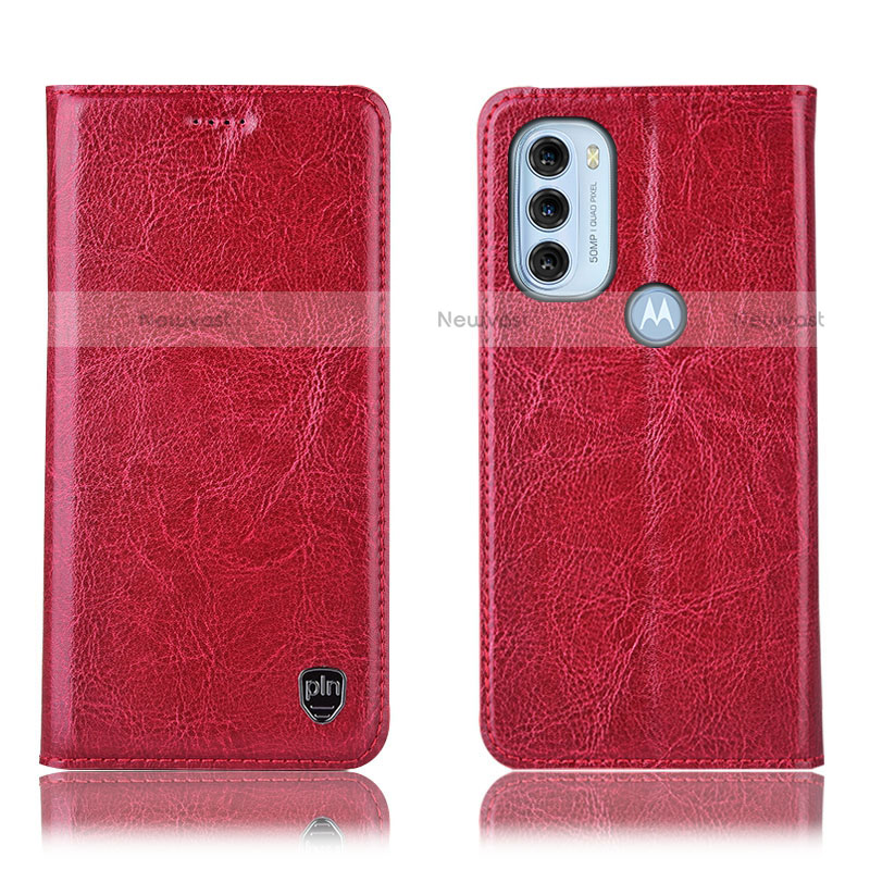 Leather Case Stands Flip Cover Holder H04P for Motorola Moto G71 5G Red