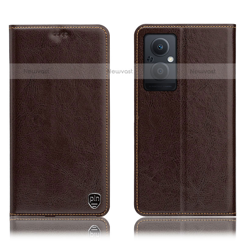 Leather Case Stands Flip Cover Holder H04P for OnePlus Nord N20 5G Brown