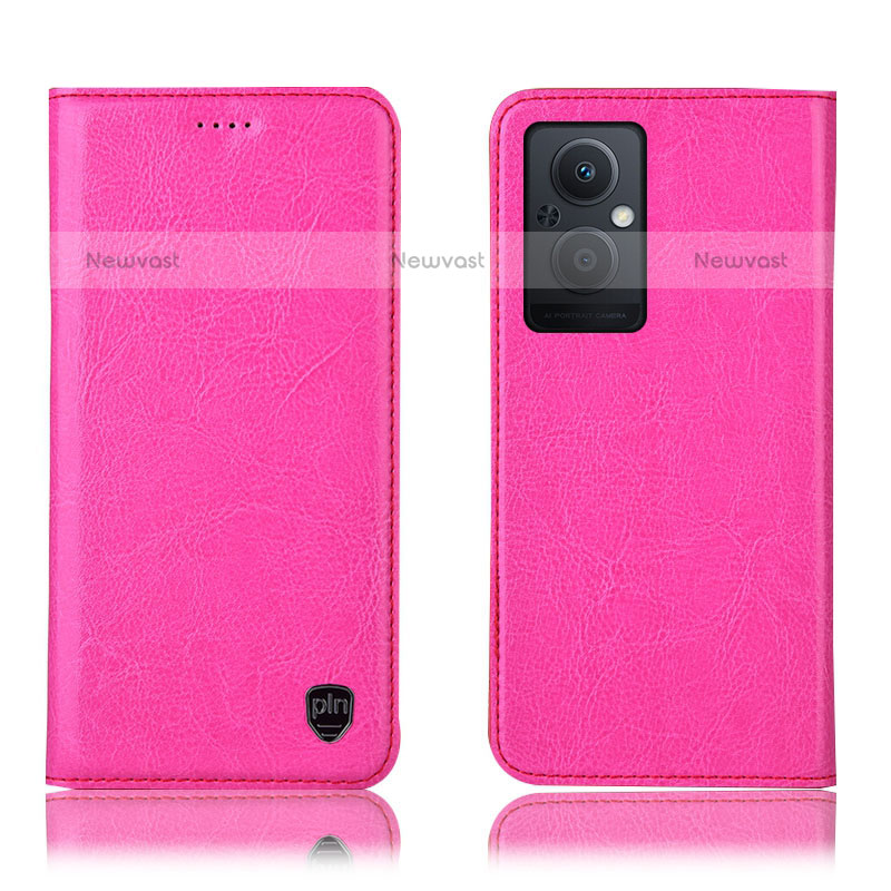 Leather Case Stands Flip Cover Holder H04P for OnePlus Nord N20 5G Hot Pink