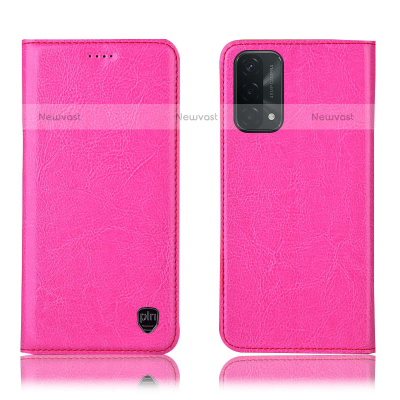 Leather Case Stands Flip Cover Holder H04P for OnePlus Nord N200 5G Hot Pink
