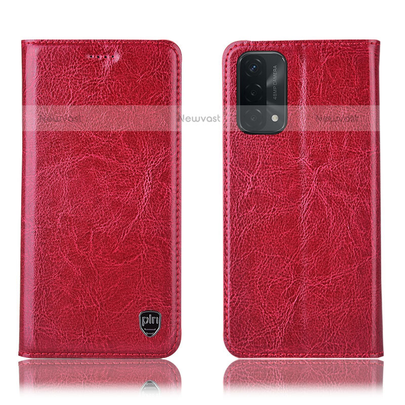 Leather Case Stands Flip Cover Holder H04P for OnePlus Nord N200 5G Red