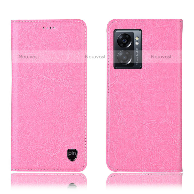 Leather Case Stands Flip Cover Holder H04P for OnePlus Nord N300 5G Pink