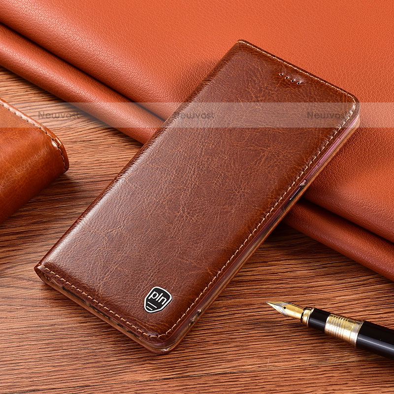 Leather Case Stands Flip Cover Holder H04P for Oppo A33 Brown