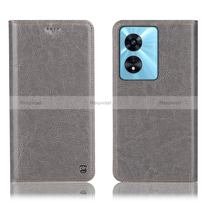 Leather Case Stands Flip Cover Holder H04P for Oppo A58 5G Gray