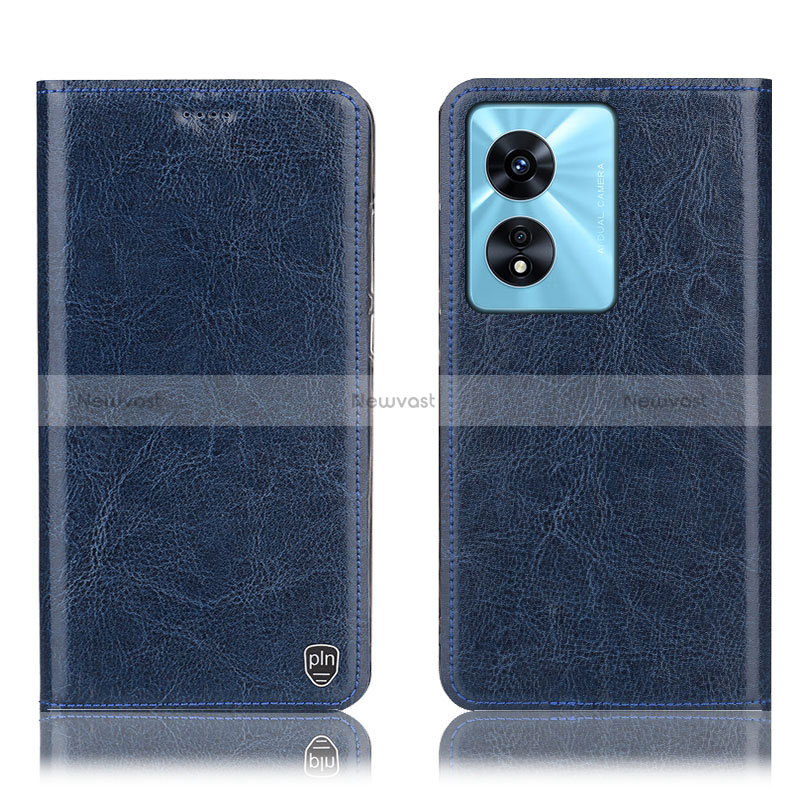 Leather Case Stands Flip Cover Holder H04P for Oppo A58x 5G Blue