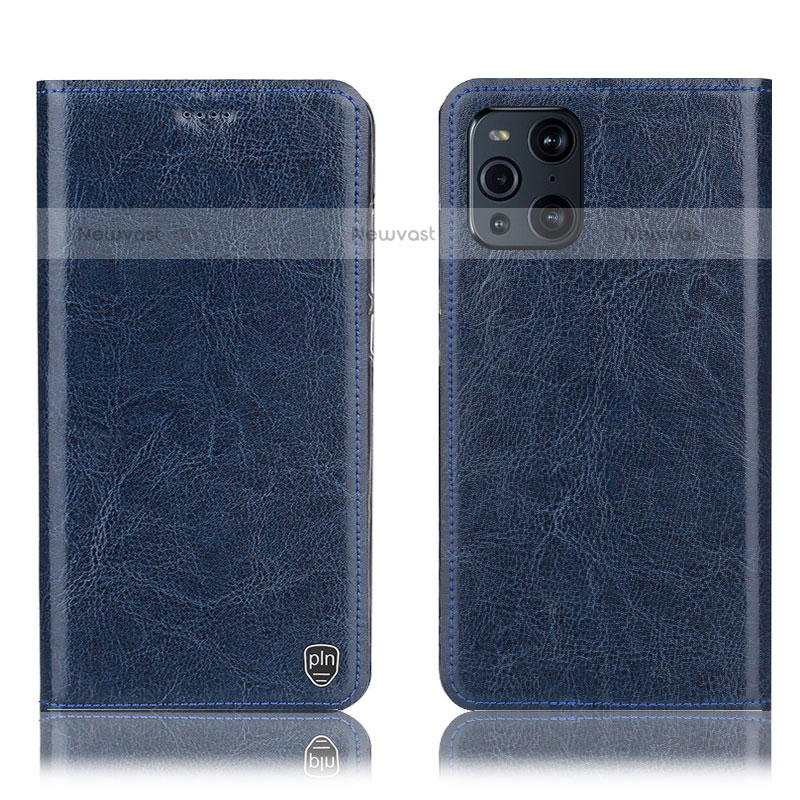 Leather Case Stands Flip Cover Holder H04P for Oppo Find X3 Pro 5G Blue